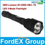 High Power 1-Mode 3800 Lumens 3X CREE XM-L T6 LED 3-Mode Aluminum Flashlight Torch Light 3x18650 Battery+Charger-FG-901184-3XT63MODE