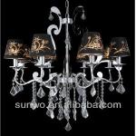 Big Diamond Pattern Crystal Davit Classical Flower Black Fabric Lamp Shade Chandelier-MQD1328-8