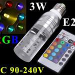 AC 90~240V 3W E27 RGB LED Bulb Lamp 16 Color changing Crystal LED spot light with Remote Control free shipping
