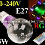 90~240V 3W E27 RGB LED lamp RGB LED Light Purple Crystal Flash Led Spot light w/ Remote Control free shipping