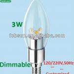 CE,RoHs,PSE approved 3W LED torpedo Clear lens led Candle Bulbs for Crystal Chandelier