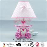 Polyresin pink carriage modern desk lamp with electrical outlet
