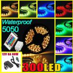 24 Key IR Remote/5M 300 LED 5050 SMD RGB Waterproof LED Light Strip Flexible