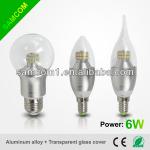 2013 high quality LED candle Light Manufacturer 6W LED Lights E14/E27 with glass cover