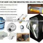 GROW LIGHT KIT 600W- COOL TUBE REFLECTOR, TUBE, BALLAST, TIMER, FILTER, TENT