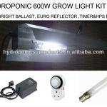 GROW LIGHT KIT,Euro reflector, 600W ballast, tube,timer